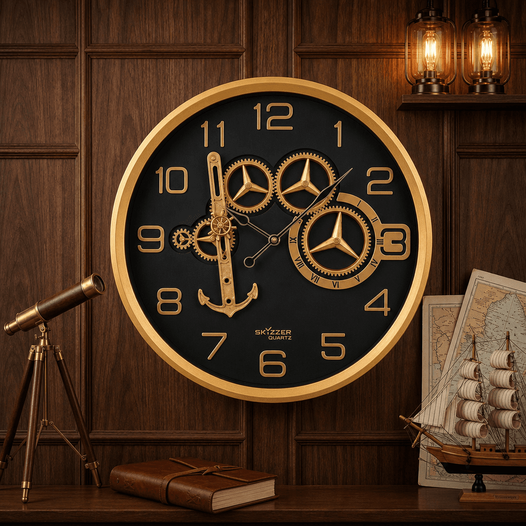 Steampunk Nautical Wall Clock styled in a room setting 5