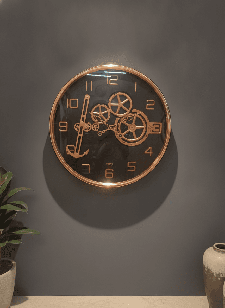 Large Industrial Wall Clock styled in a room setting 1