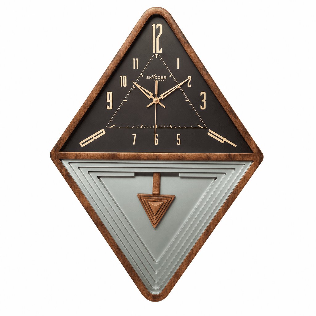 Diamond Geometric Wall Clock Brown, Black & Gold Accents