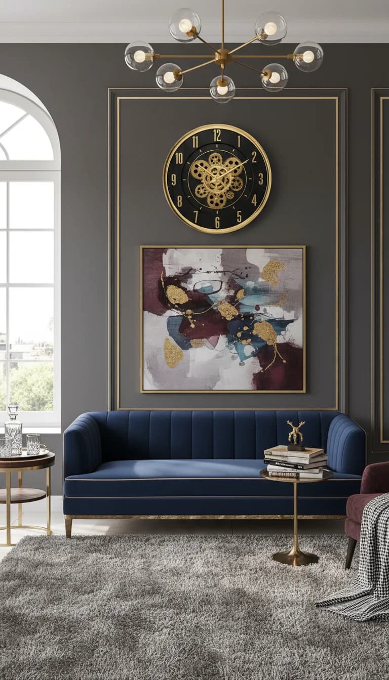 Gold Gear Wall Clock styled in a room setting 2