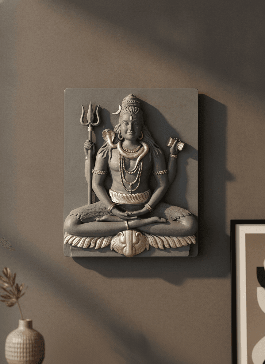 Shiv Ji Meditating Woodbrown Wall Art Sculpture - Premium Wall Art 22 inch