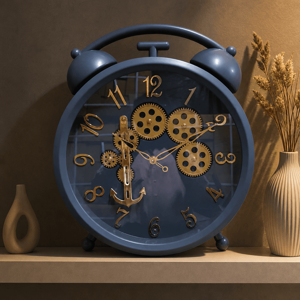 Industrial Gear Design Wall Clock styled in a room setting 5