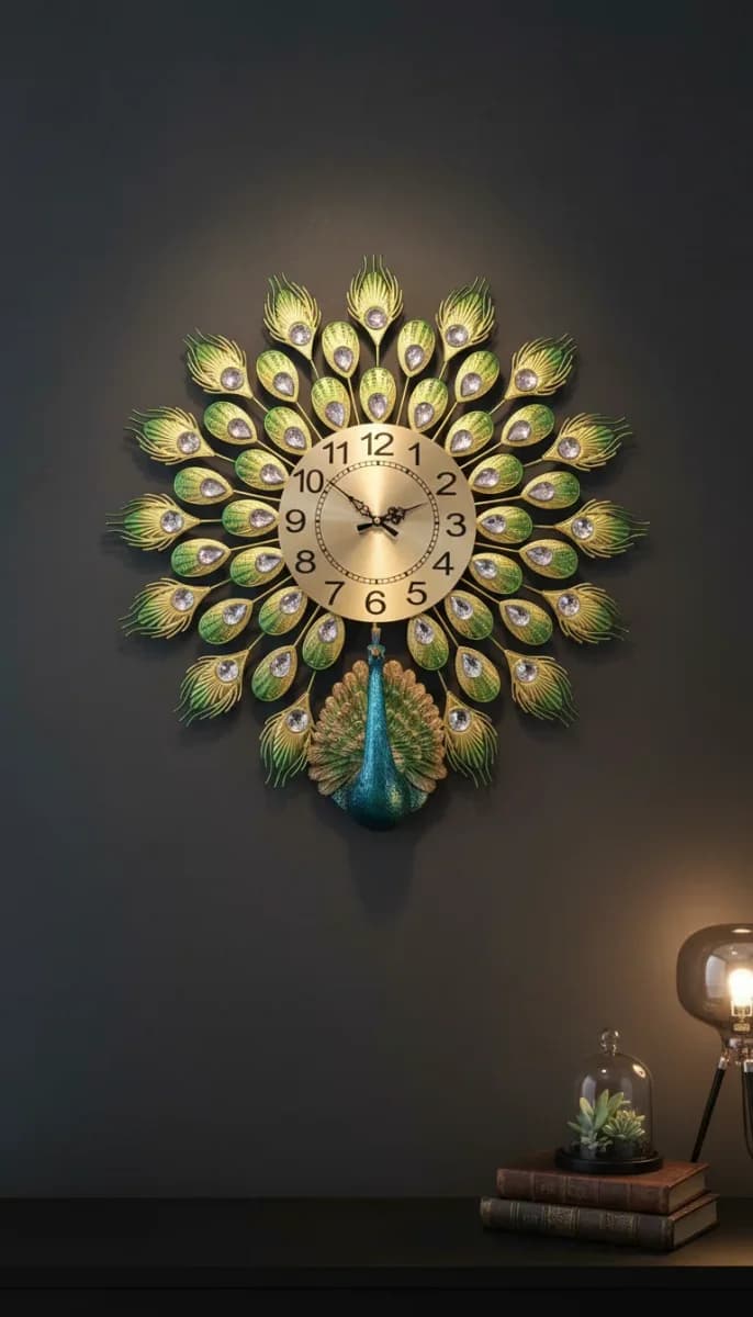 Regal Wall Clock Gold & Green Gemstone Accent styled in a room setting 3
