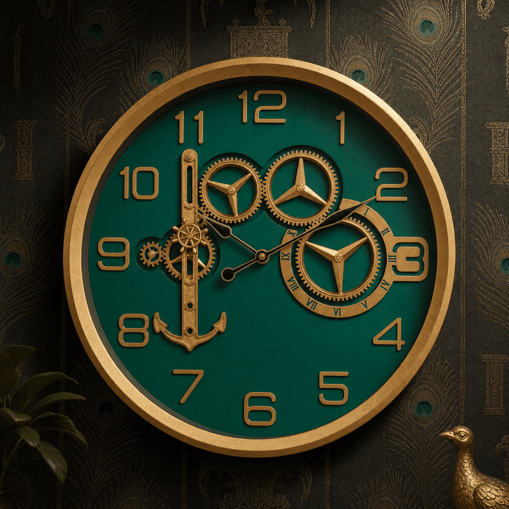 Steampunk Nautical Wall Clock styled in a room setting 3