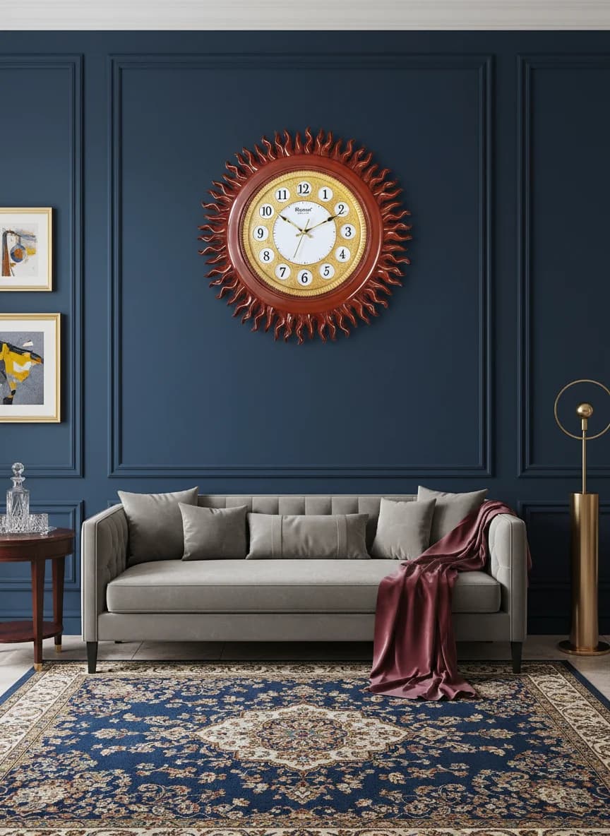 Sunburst Wall Clock Elegant Home Decor styled in a room setting 2