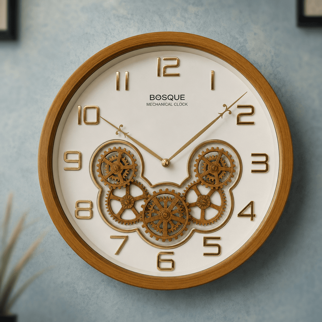 Bosque gear 08-WHITE Mechanical Wall Clock with Exposed Gears - Premium Wall Clock 14 inch