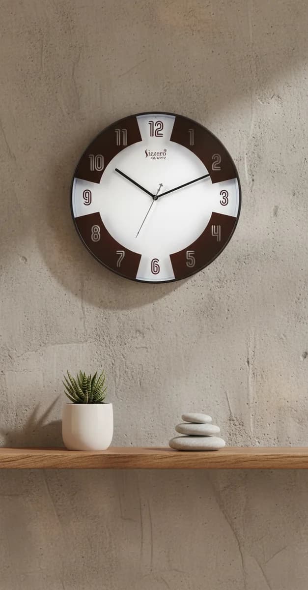 Modern Wall Clock Brown styled in a room setting 3