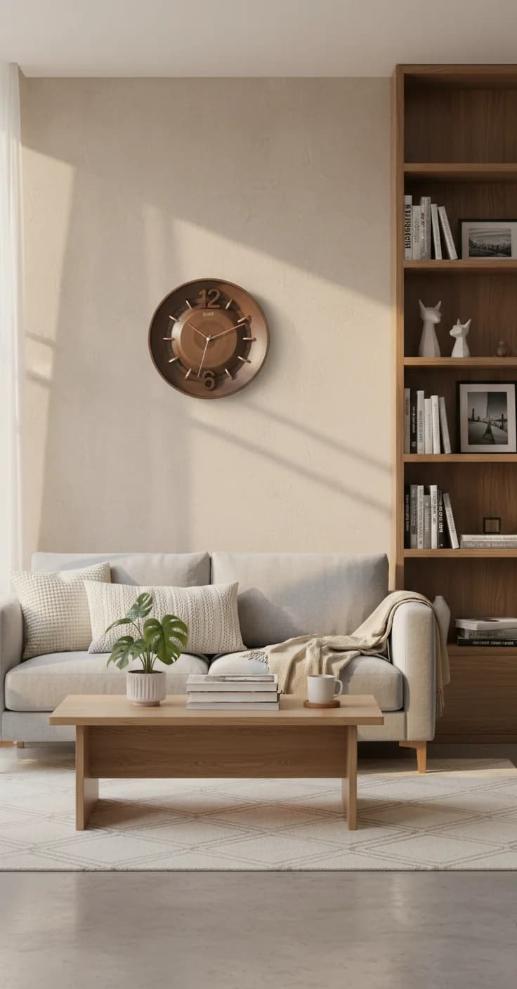 1806 Bronze Wall Clock Modern Elegance styled in a room setting 1