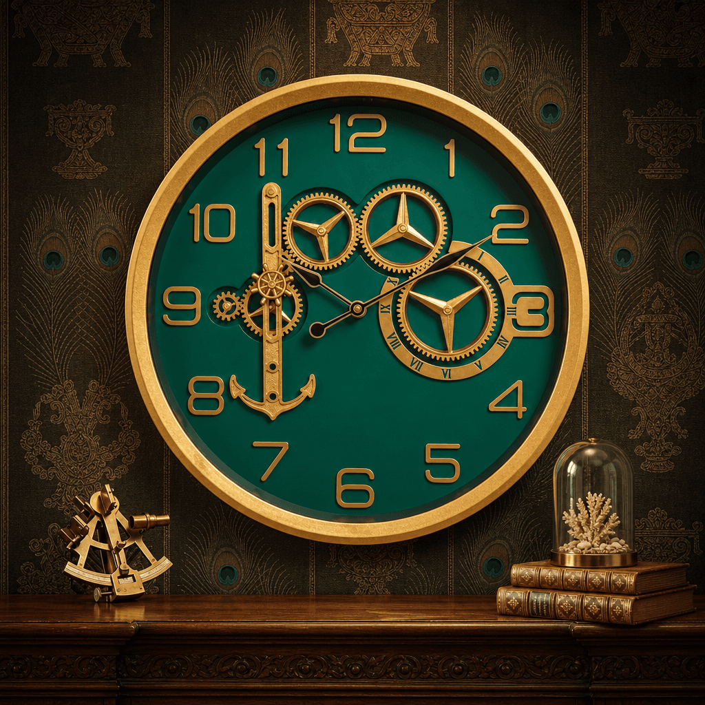 Steampunk Nautical Wall Clock styled in a room setting 2
