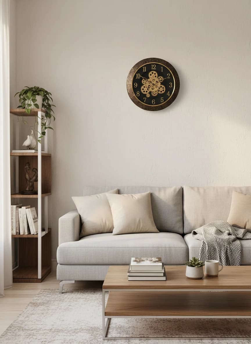 Marble Gear Wall Clock styled in a room setting 4