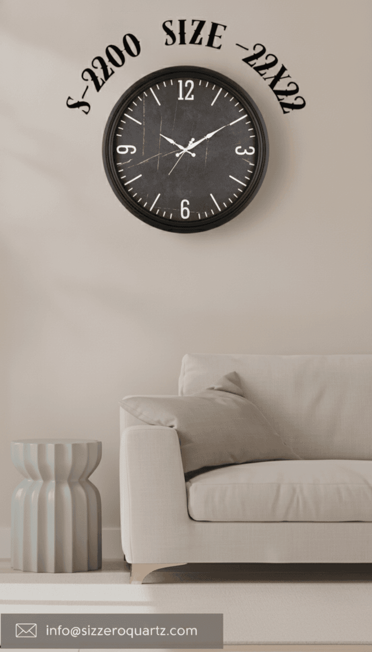 Wall Clock black dial styled in a room setting 1