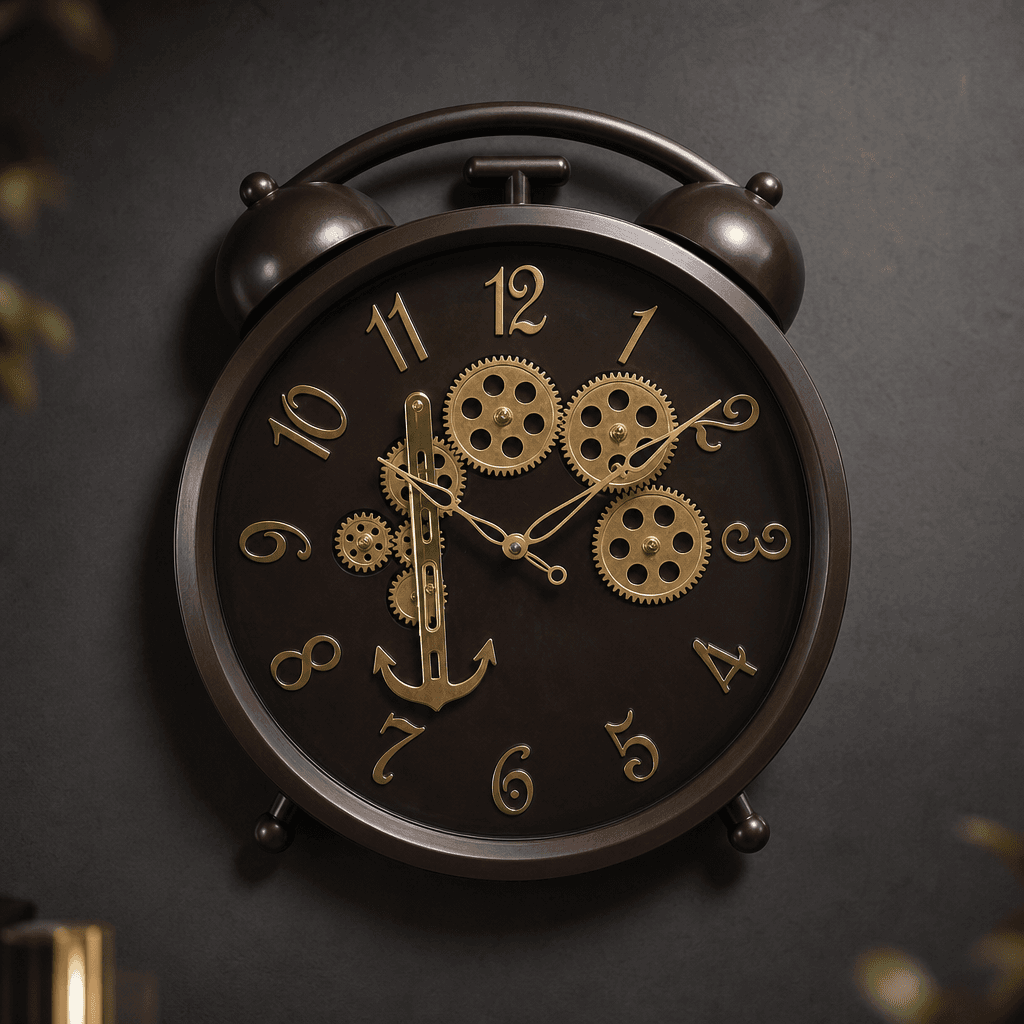 Industrial Gear Design Wall Clock styled in a room setting 3