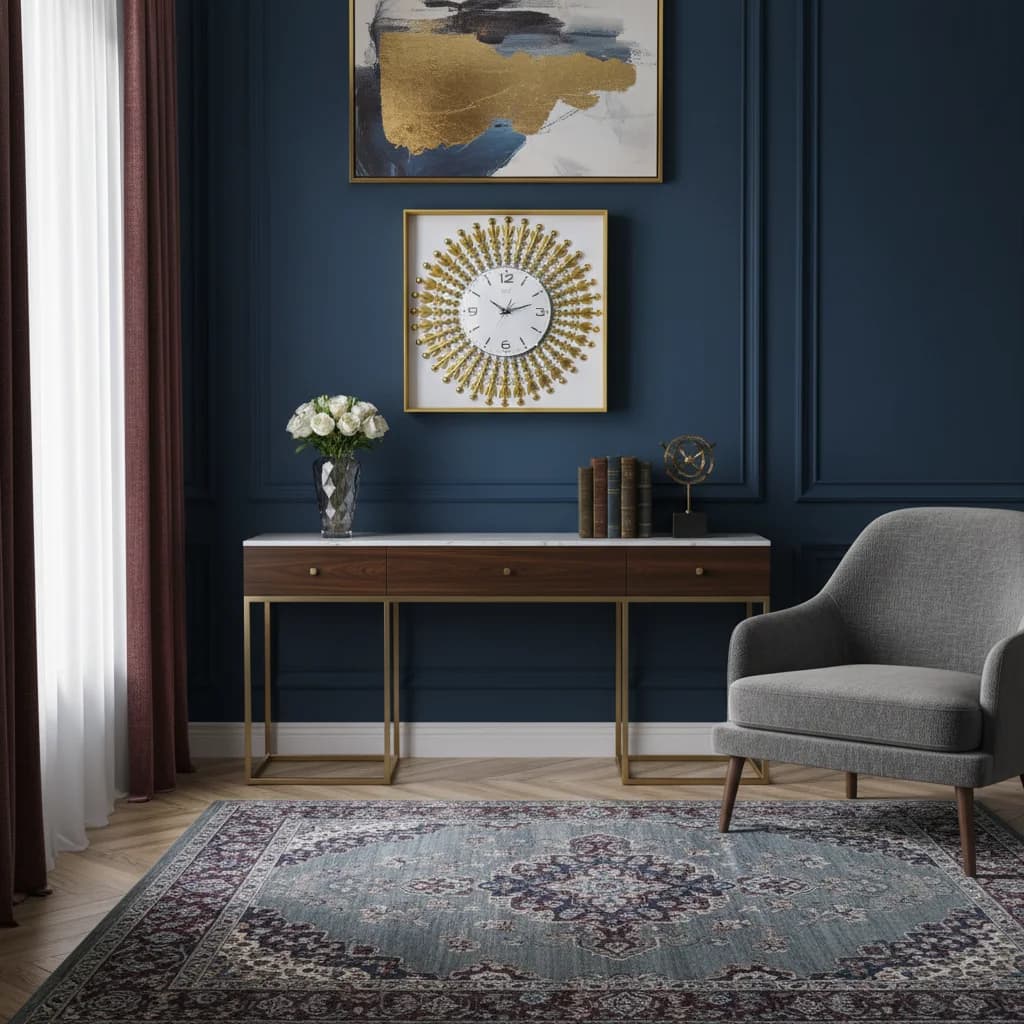 Gold Sunburst Wall Clock styled in a room setting 2