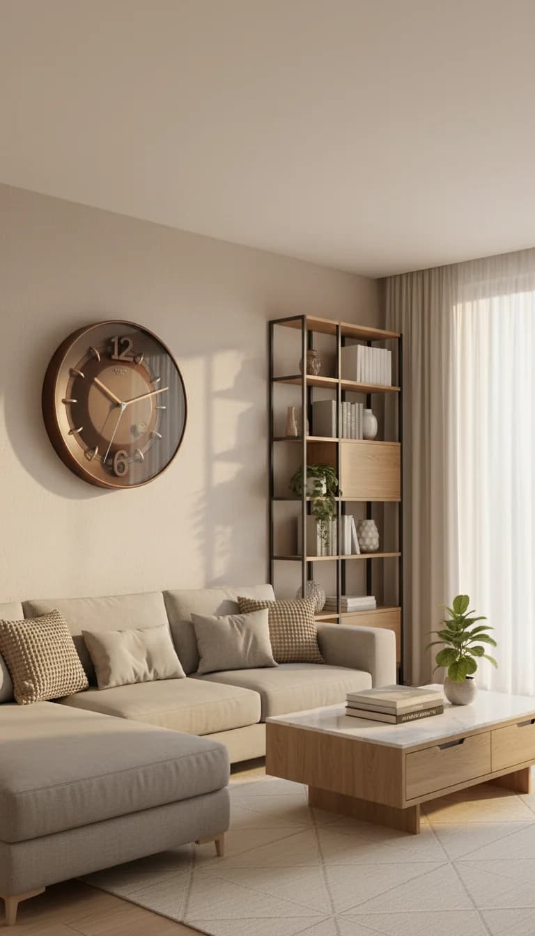 1 Bronze Wall Clock styled in a room setting 1