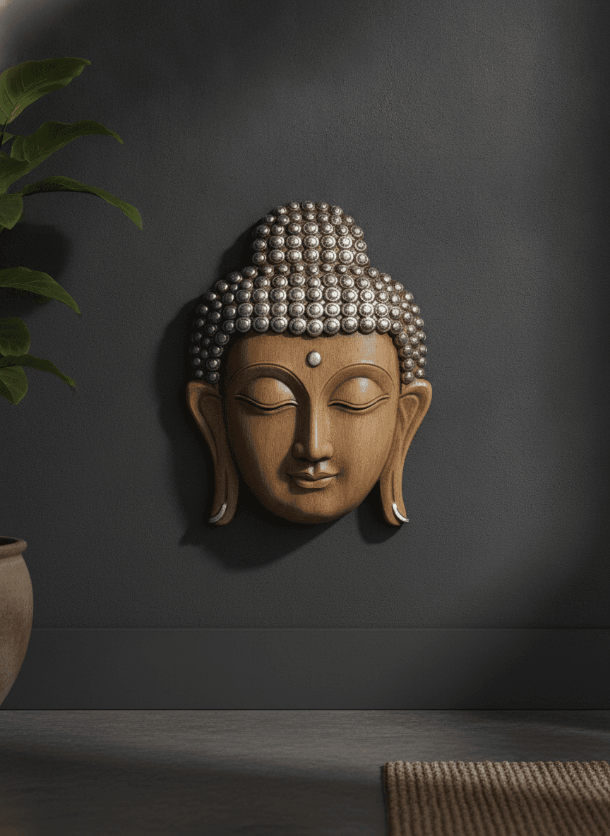 Face Wall Art Light Wood & Silver on wall color