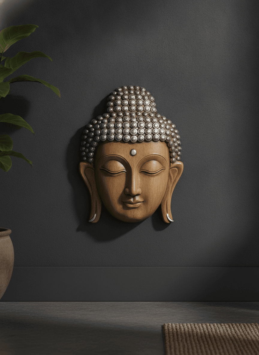 Face Wall Art Dark Wood And Gold - Premium Wall Art 22 inch
