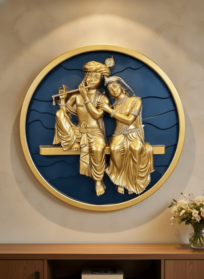 24 Inch 3D Radha Krishna Wall Art Silver And Black - Premium Wall Art 24 inch