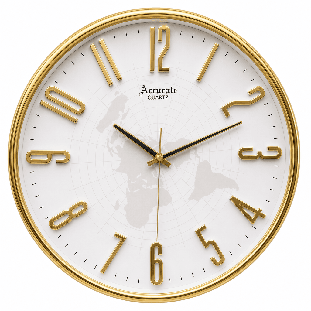Gold Frame Wall Clock With World Map Dial