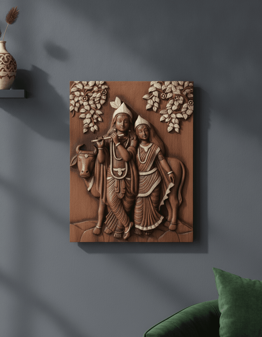 Radha Krishna Mediumgray Wall Art - Premium Wall Art 22 inch