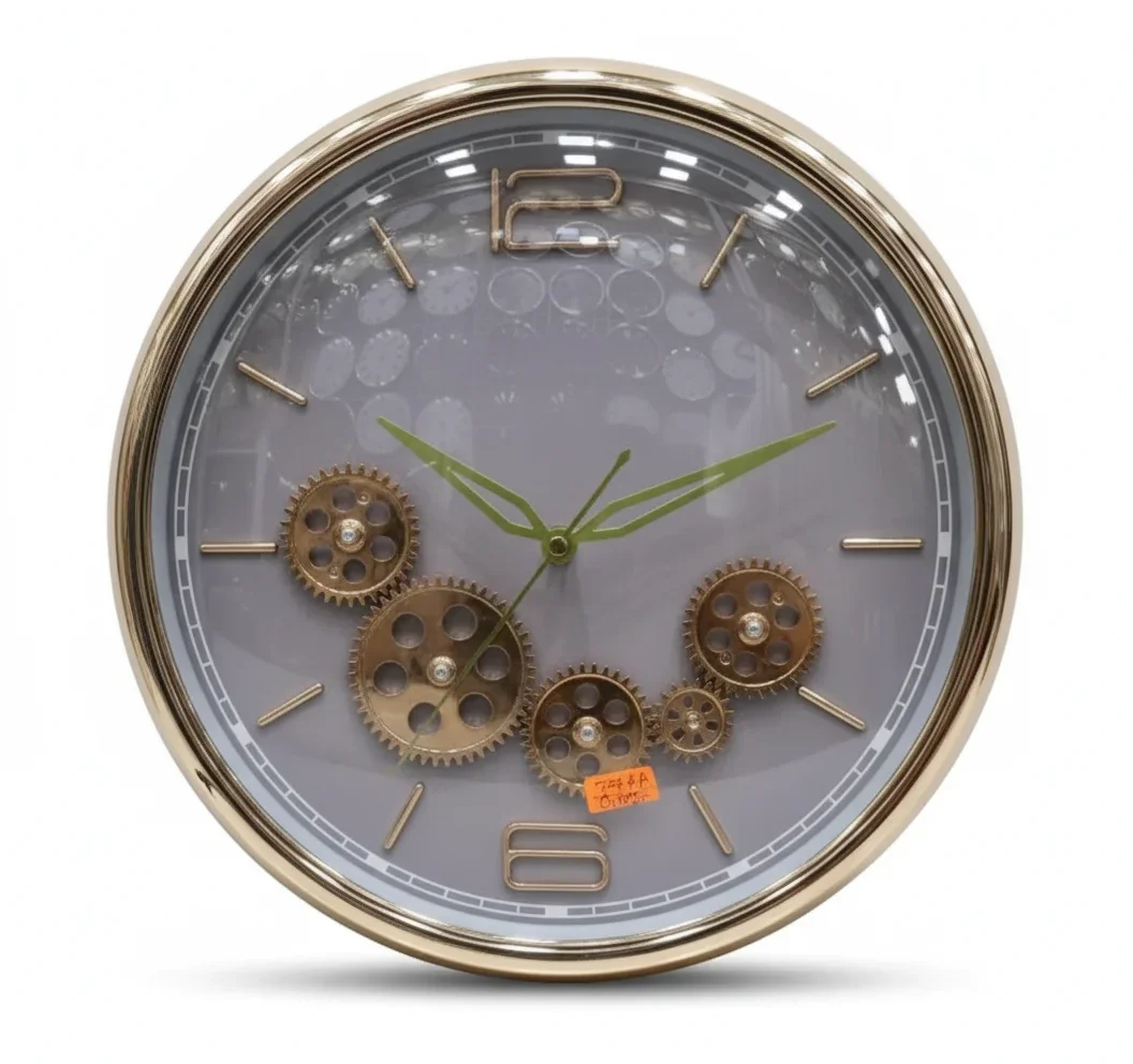 Striking Industrial Gear Wall Clock Champagne Gold