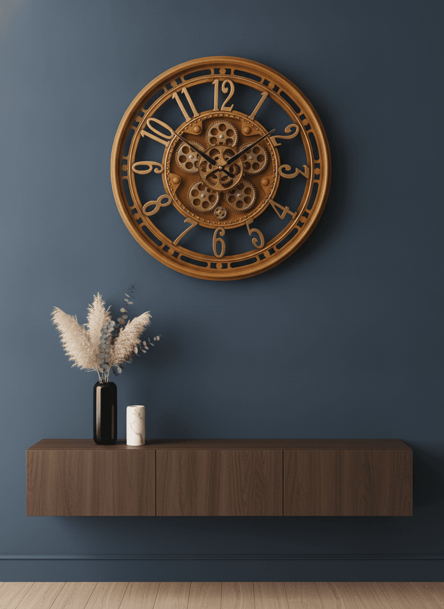 Industrial Gear Skeleton Wall Clock styled in a room setting 4