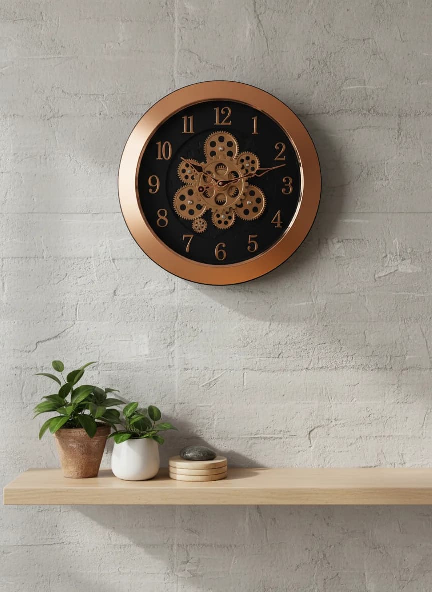 Marble Gear Wall Clock styled in a room setting 3