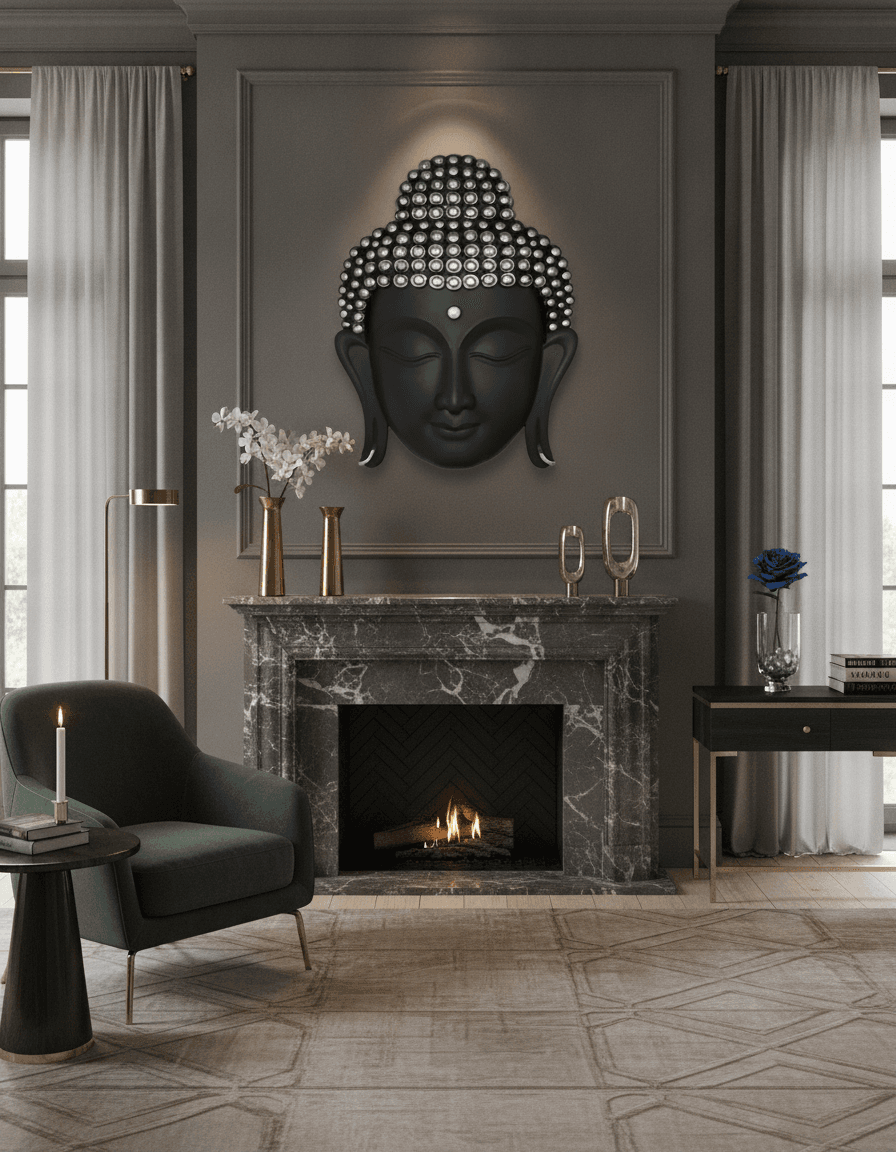 Face Wall Art Light Wood & Silver styled in a room setting 4