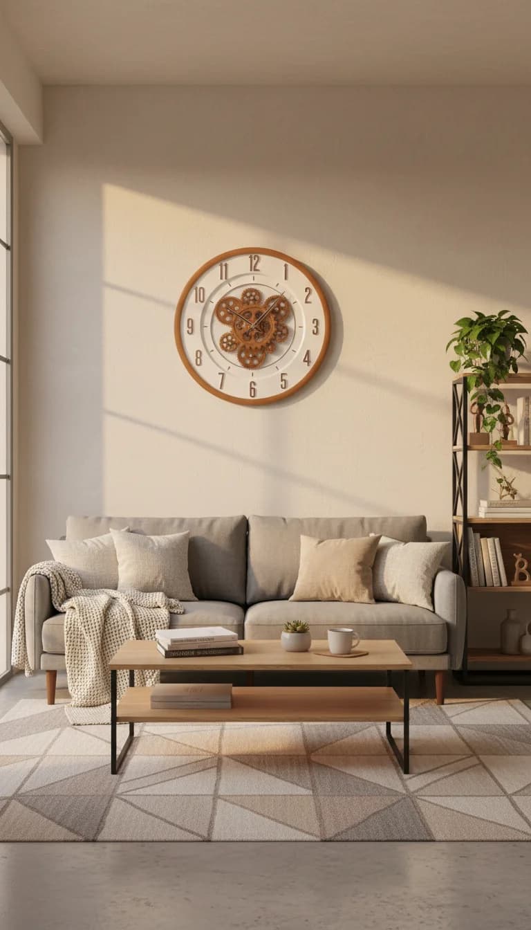 Gold Gear Wall Clock styled in a room setting 4