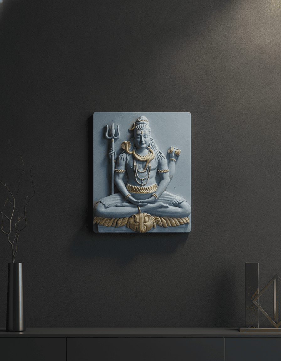 Shiv Ji Meditating Woodbrown Wall Art Sculpture - Premium Wall Art 22 inch