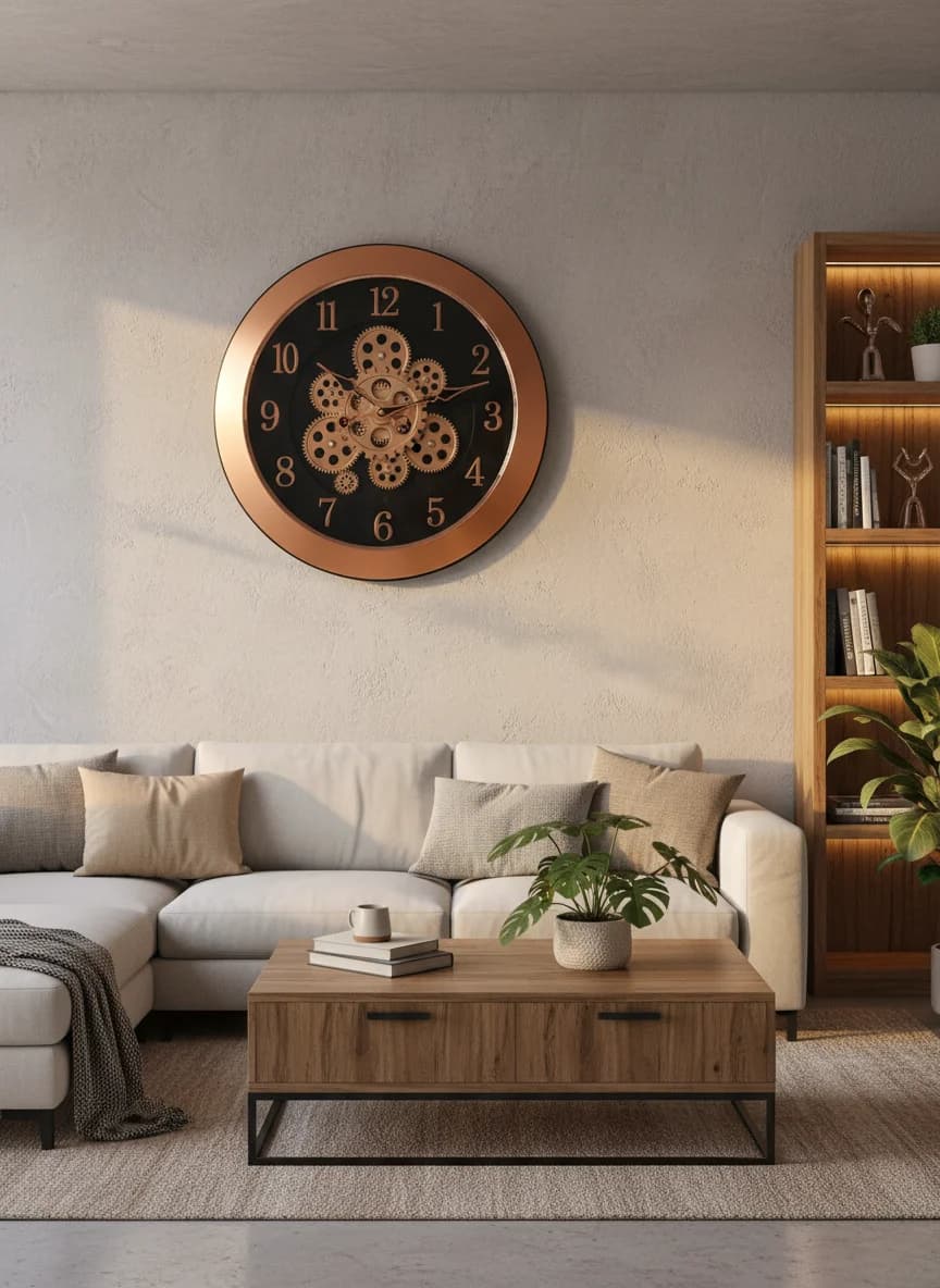 Marble Gear Wall Clock styled in a room setting 1