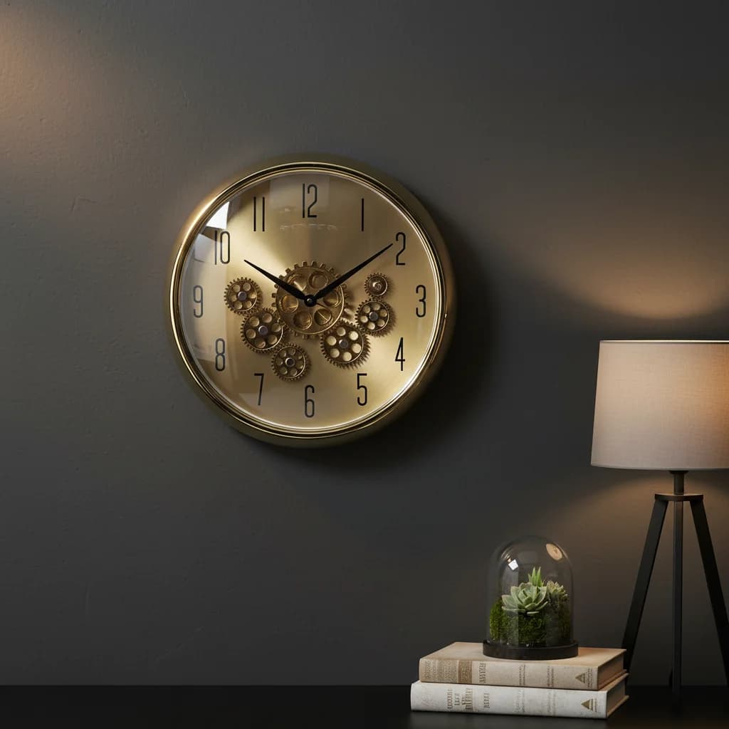 Clock Factory wall clock -gold styled in a room setting 3