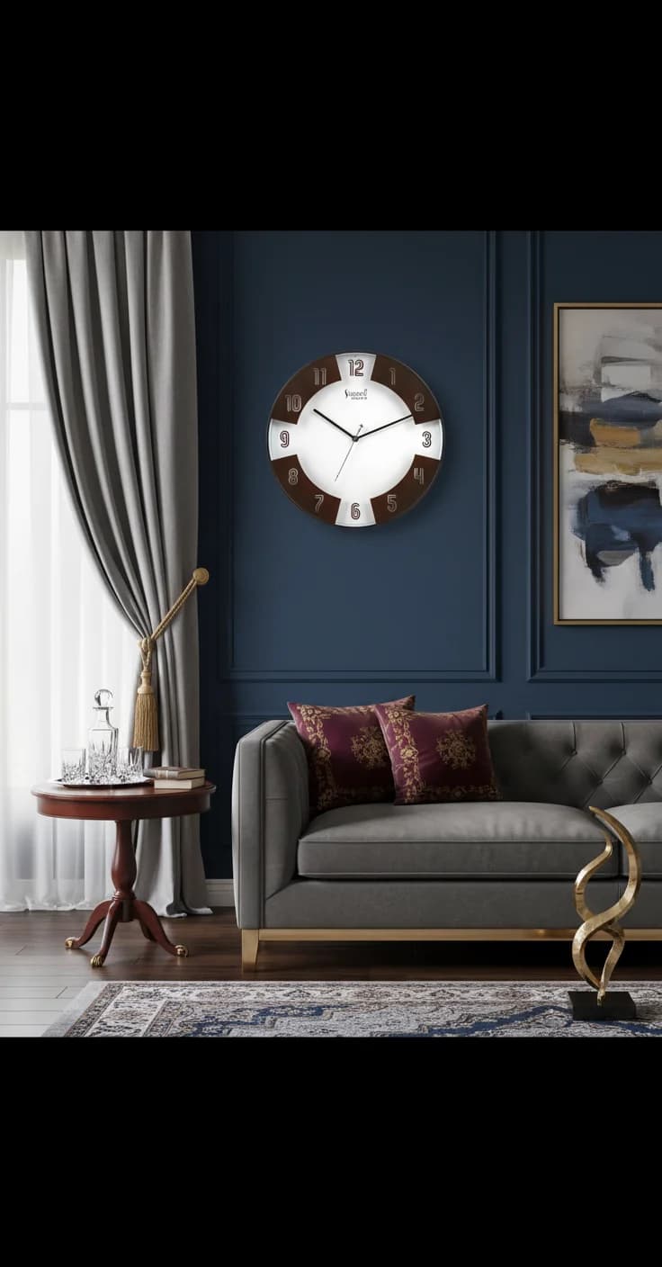 Modern Wall Clock Brown styled in a room setting 2