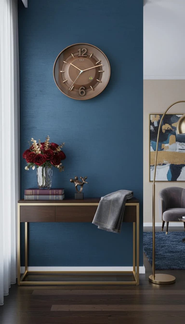 1 Bronze Wall Clock styled in a room setting 2
