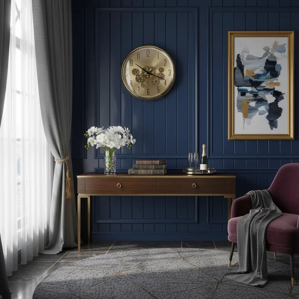 Clock Factory wall clock -gold styled in a room setting 2