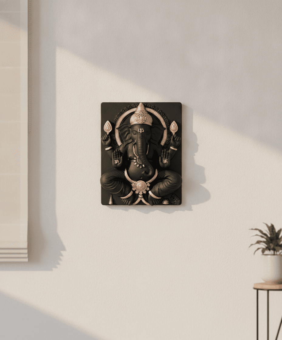 Ganesh Ji Wall Art Brown With Silver Accents - Premium Wall Art 22 inch