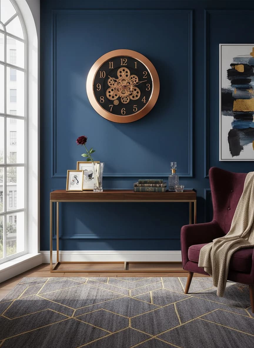 Marble Gear Wall Clock styled in a room setting 2