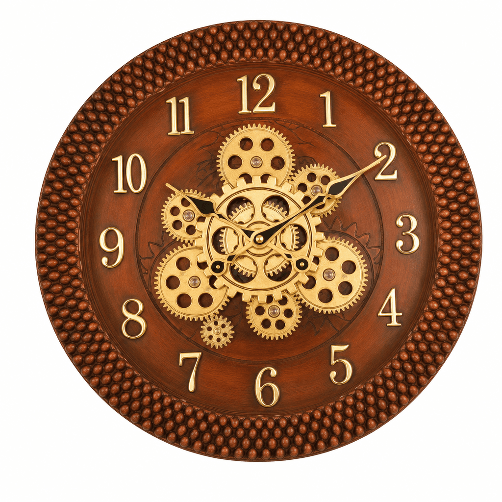 Decorative Brown & Gold Exposed Gear Wall Clock