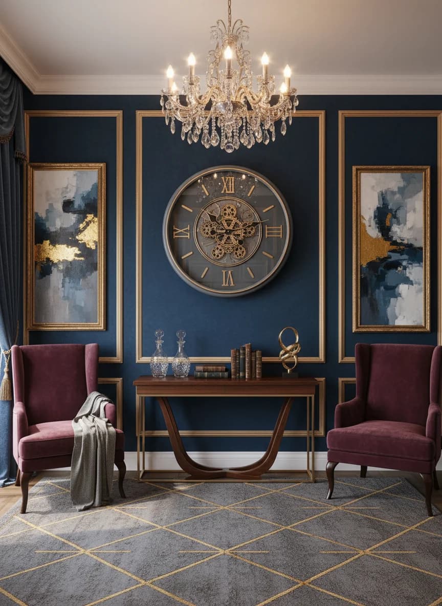 Steampunk Gear Wall Clock Dark Grey styled in a room setting 2