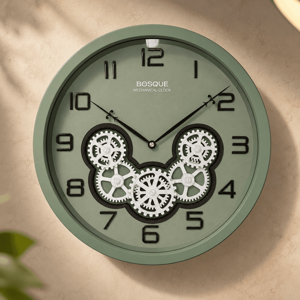 Bosque gear 08-WHITE Mechanical Wall Clock with Exposed Gears - Premium Wall Clock 14 inch