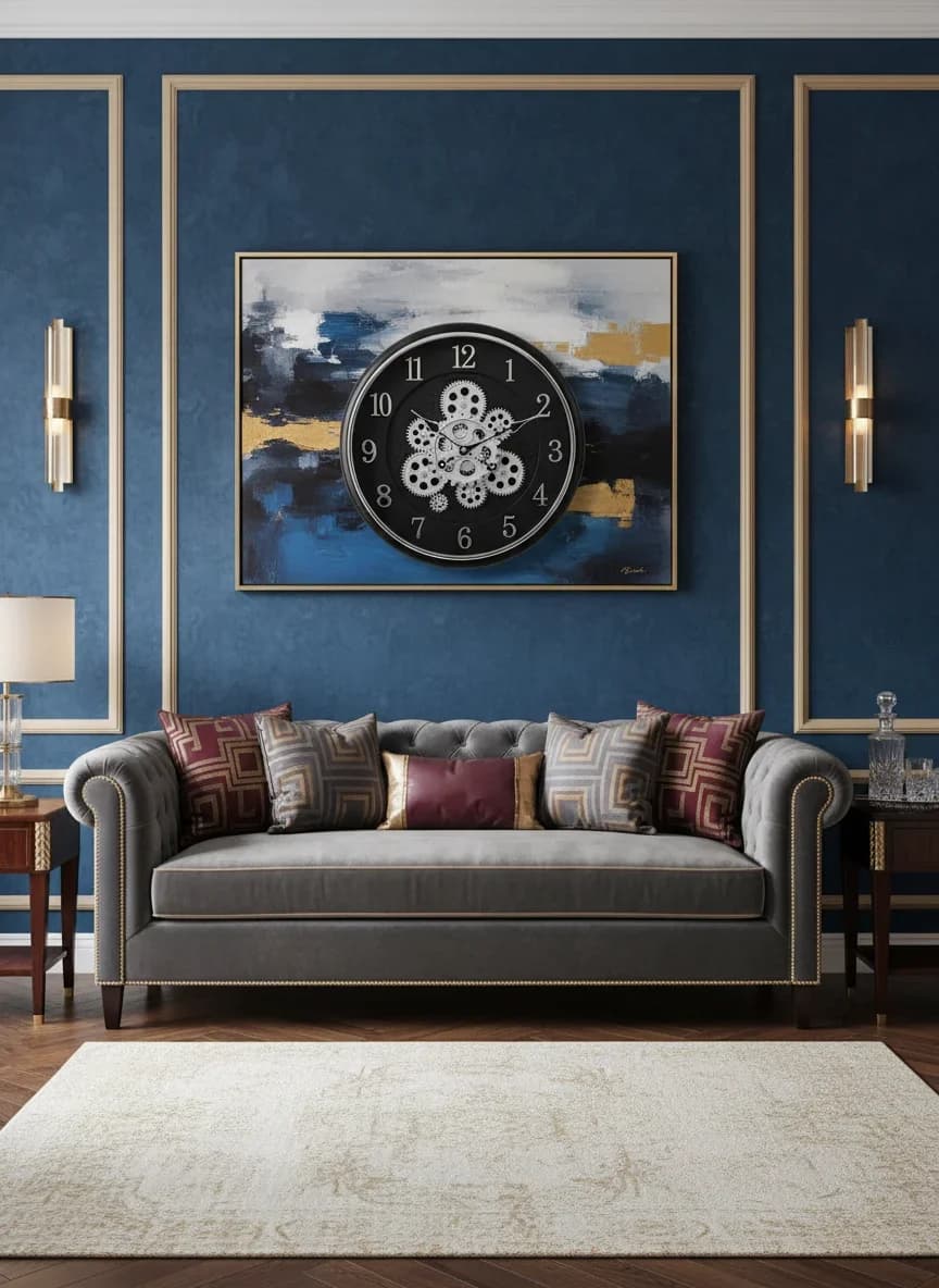 Gear Wall Clock Black styled in a room setting 2