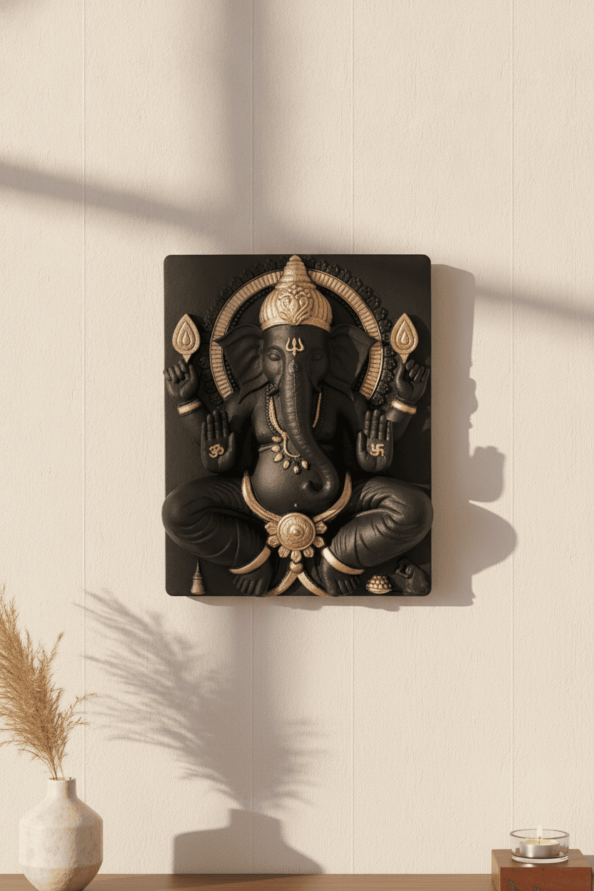 Ganesh Ji Wall Art Brown With Silver Accents - Premium Wall Art 22 inch
