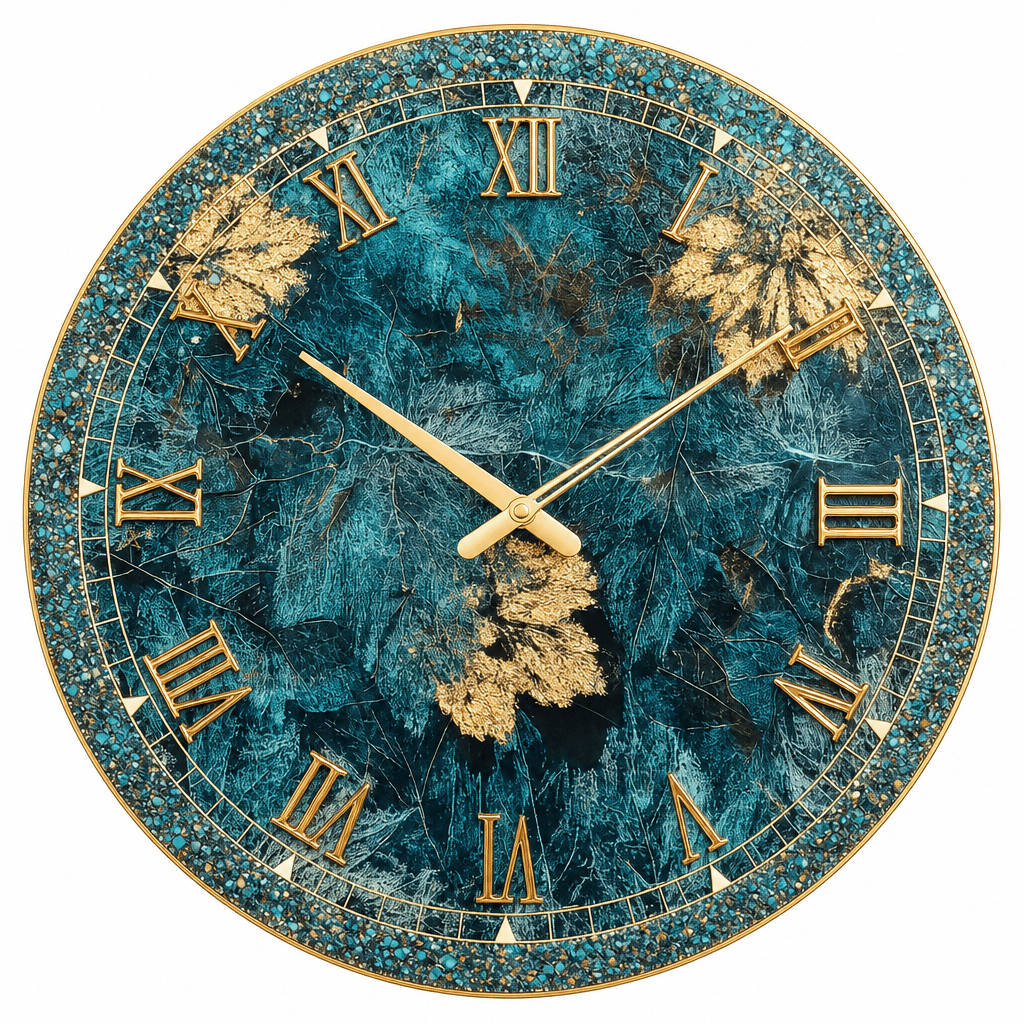 The clock Factory 24-inch Teal and Gold Leaf Resin Wall Clock