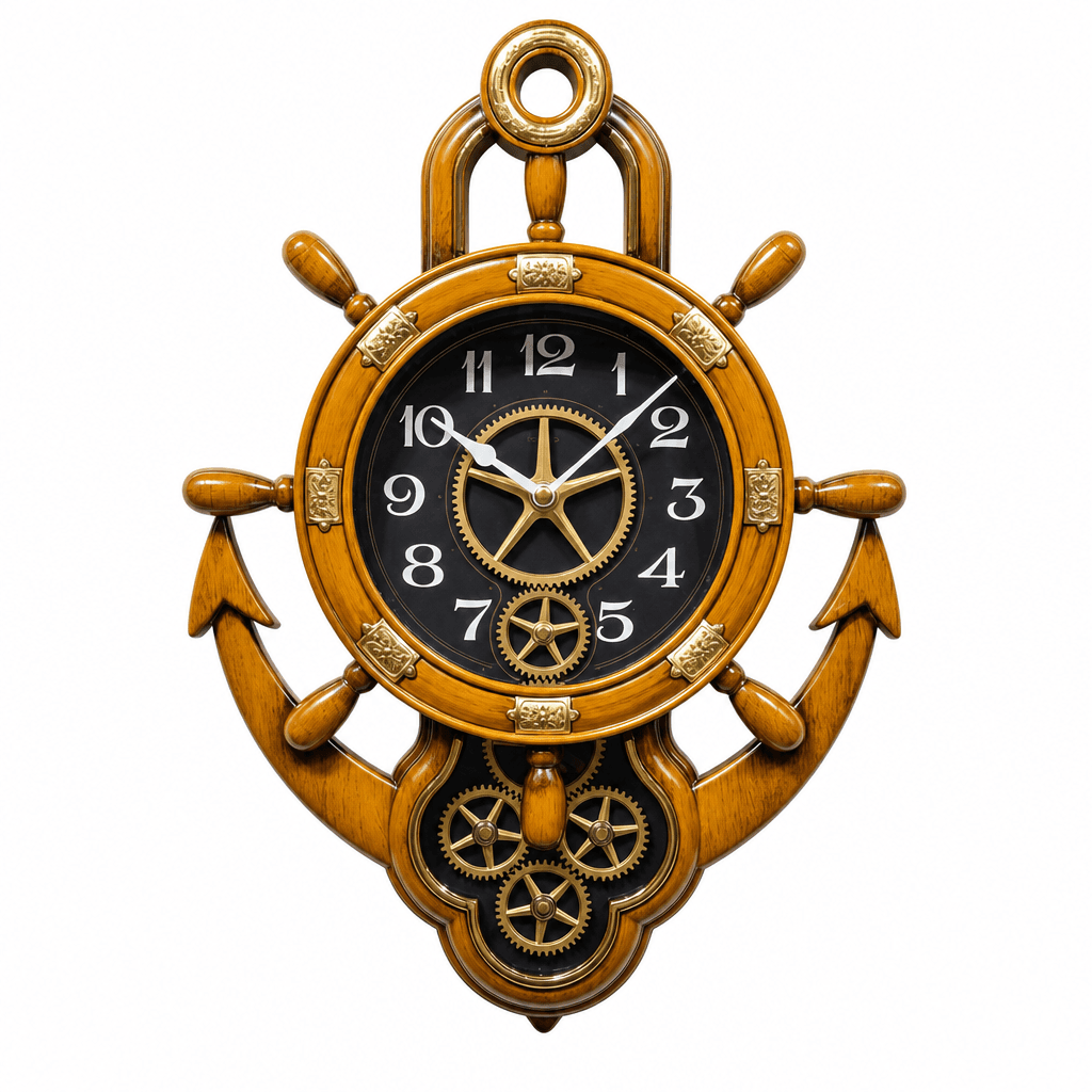 Real RG07 Brown Wood Anchor Ship Wheel Wall Clock 24x17 inch