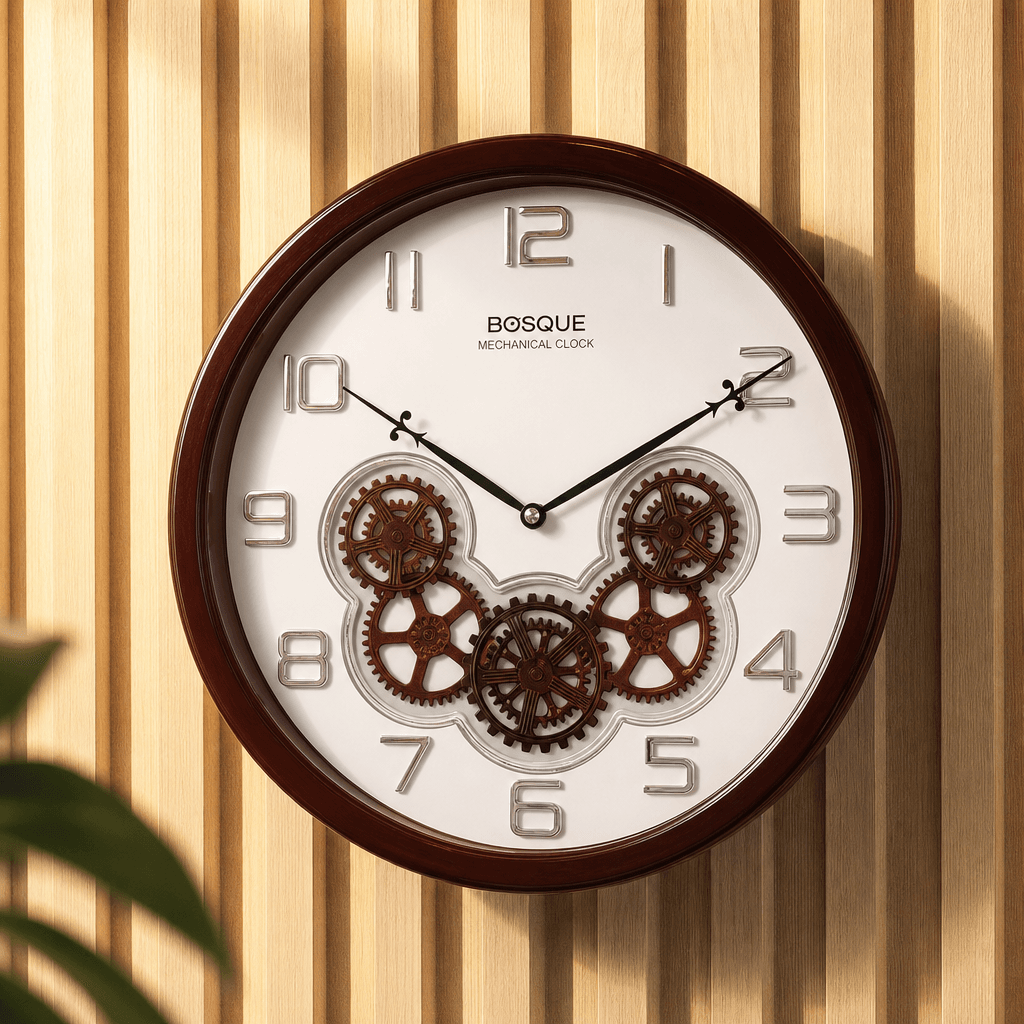 Bosque gear 08-WHITE Mechanical Wall Clock with Exposed Gears - Premium Wall Clock 14 inch