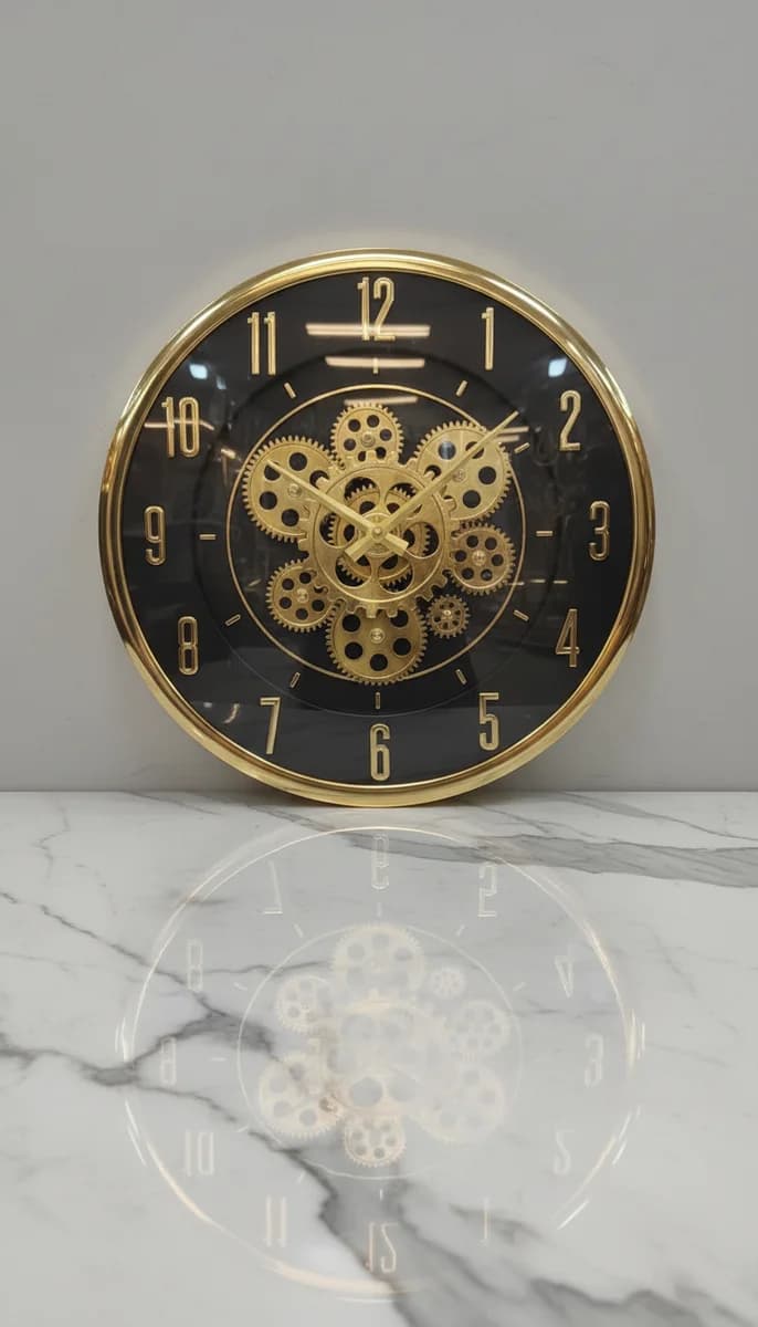Gold Gear Wall Clock styled in a room setting 3