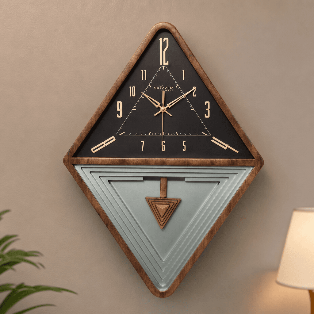 Diamond Geometric Wall Clock Brown, Black & Gold Accents on wall color