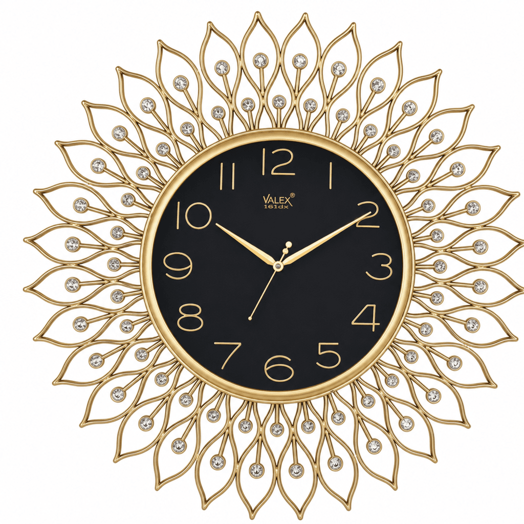 Gold & Black Crystal Sunburst Wall Clock