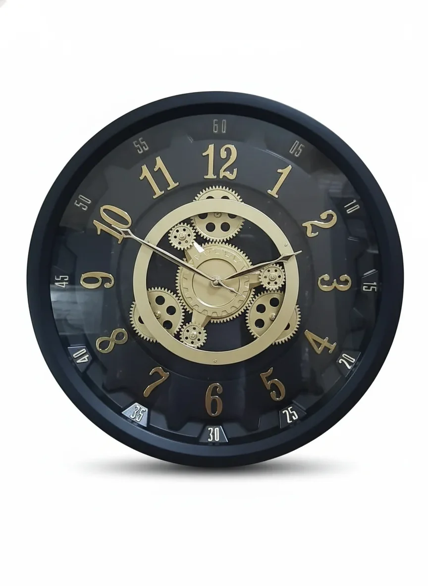 Industrial Steampunk Black & Gold Wall Clock