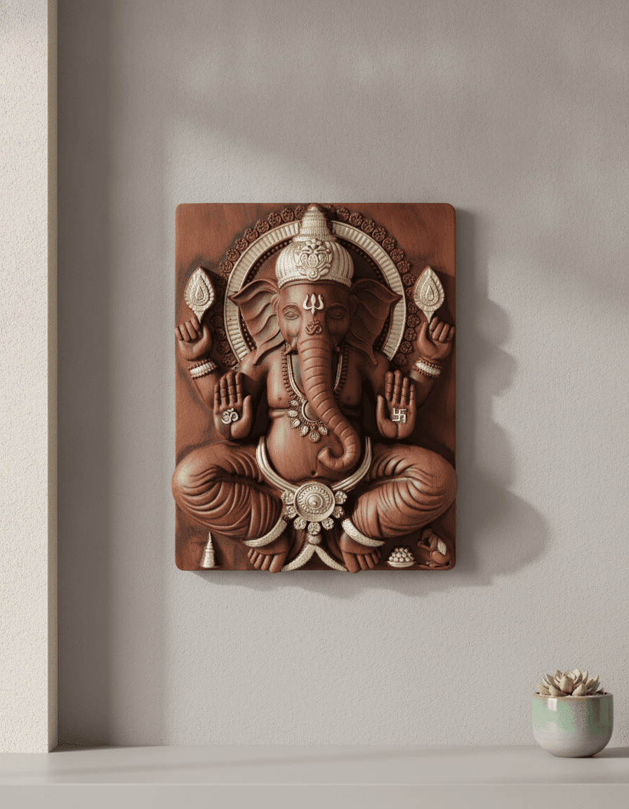 Ganesh Ji Wall Art Brown With Silver Accents dimensions