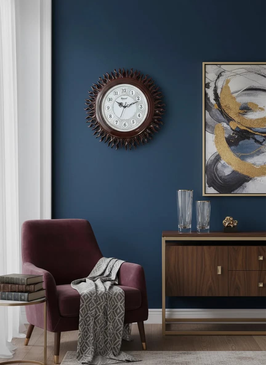 Sunburst Wall Clock Elegant Home Decor styled in a room setting 5